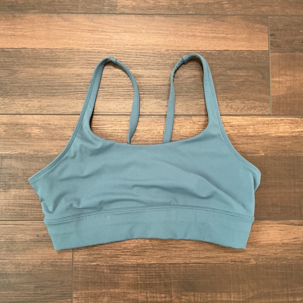 Vuori Strappy Back Sports Bra Dusty Blue Performance Stretch Yoga Top S